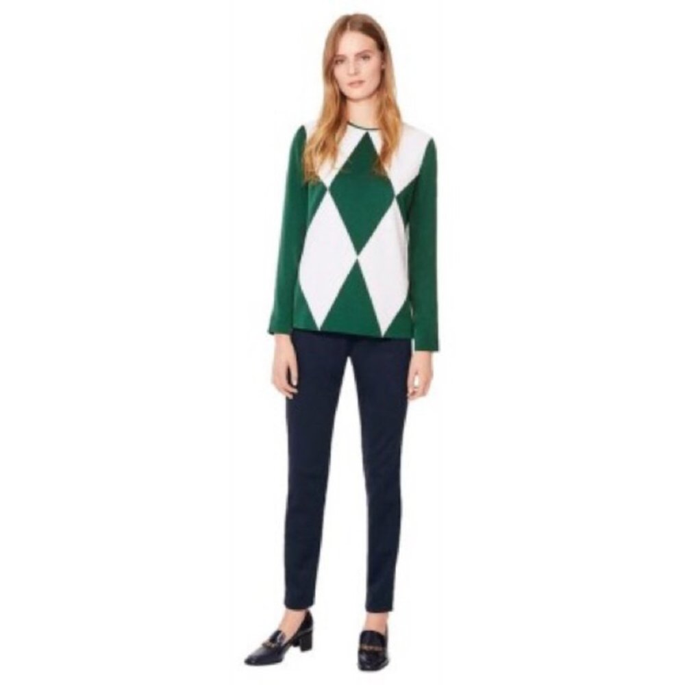 Tory Burch Green and White Argyle Knit Tunic